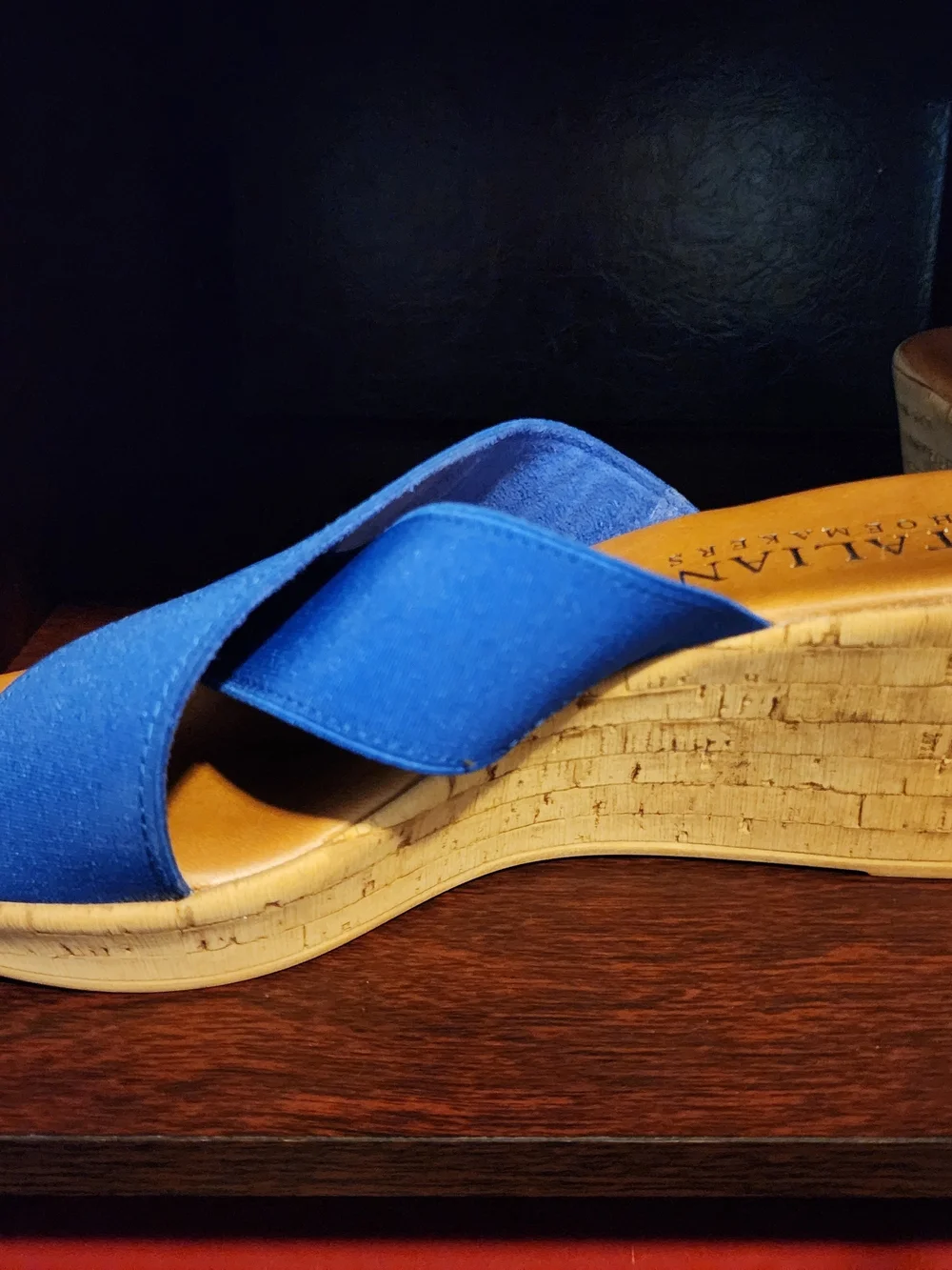 Italian Shoemakers Royal Blue Cork Wedge Slides Size 7